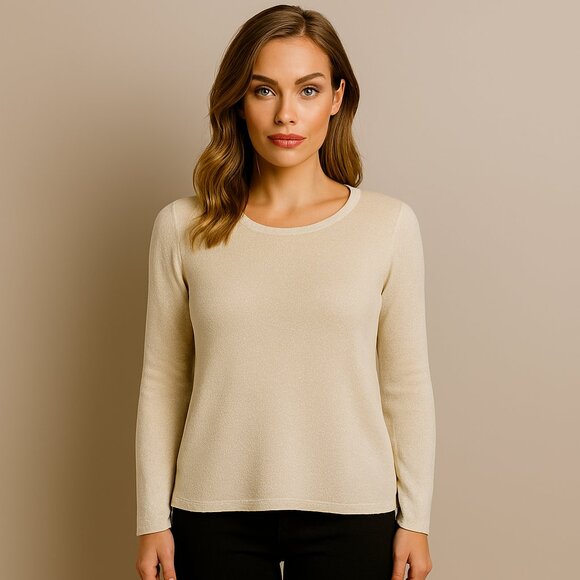 Ivory Metallic Womens  NWOT Creme De La Creme Crewneck Sweater- Size Small - Picture 1 of 6